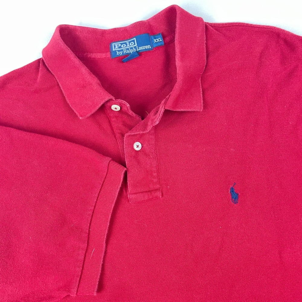 Polo Ralph Lauren Mens XXL Red Short Sleeve Pique Cotton Polo Shirt Navy Pony